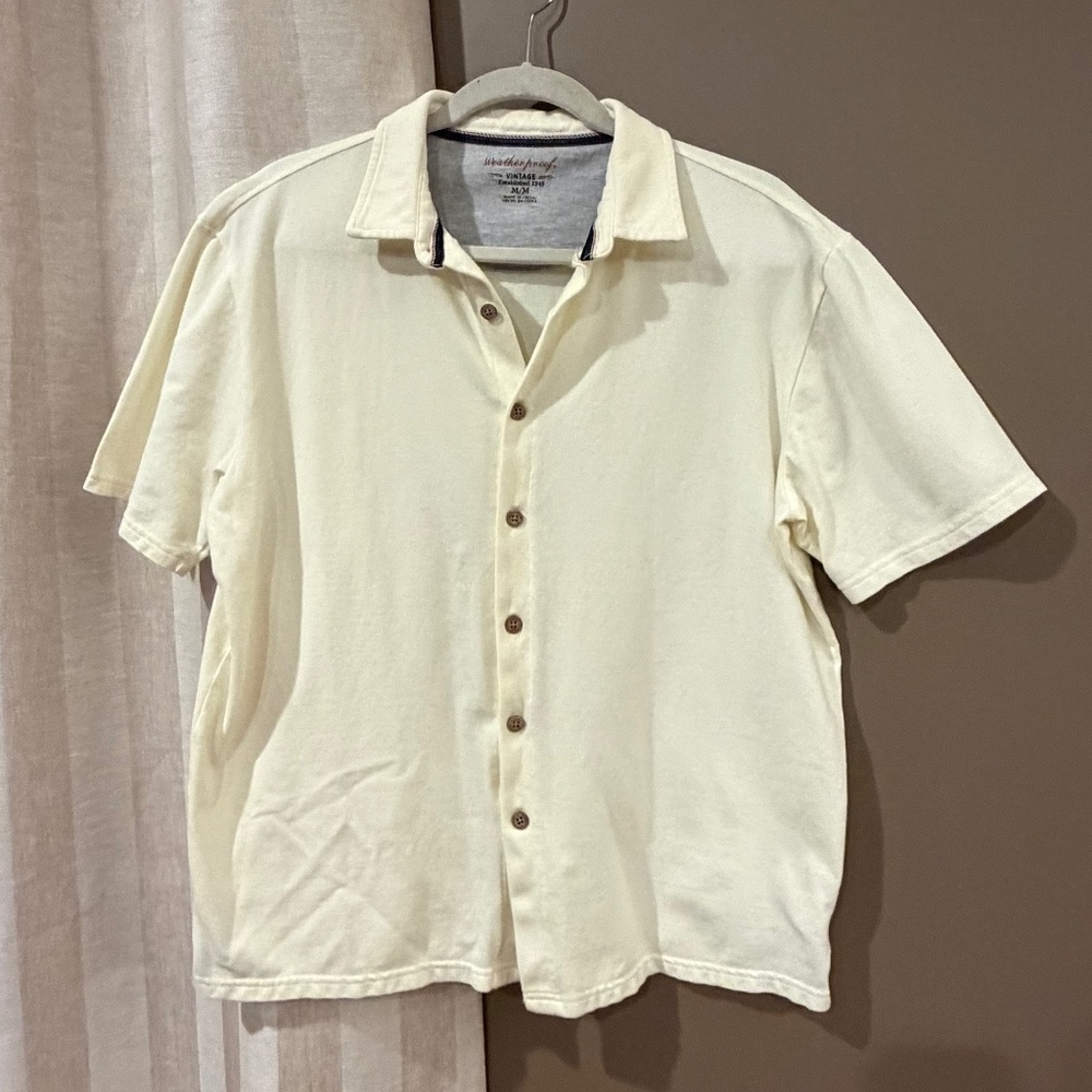 Weatherproof Men's Cotton Blend Soft Buttery Yellow, short sleeve, Size Medium